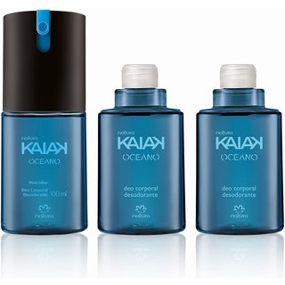 Kit Desodorante Spray Corporal Kaiak Oceano Masculino (3 produtos)