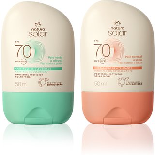 Kit Protetor Solar Facial Pele Normal a Seca e Protetor Solar Facial Pele Mista a Oleosa FPS 70 Natura Solar