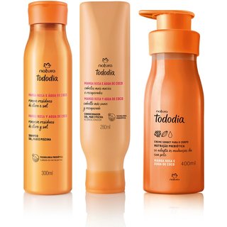 Kit Shampoo, Condicionador e Creme Tododia Manga Rosa e Água de Coco