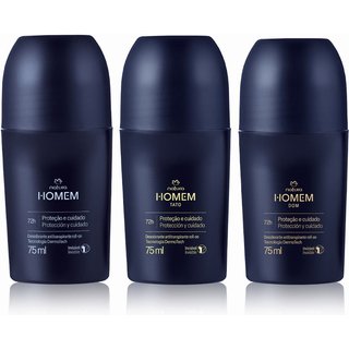 Kit Desodorantes Antitranspirantes Roll-On Natura Homem (3 produtos)