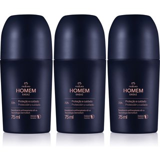 Kit Desodorante Antitranspirante Roll-on Natura Homem Sagaz (3 unidades)