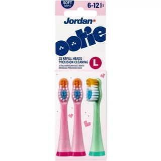 Jordan Ootie Gentle Cleaning Toothbrush Refill Heads L Pink/Green 6-12 Years 3 Pack