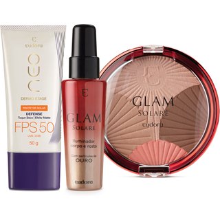 Combo: Protetor Solar Facial Dermo Etage + Iluminador Líquido Glam Solare + Bronzer em Pó Glam Solare