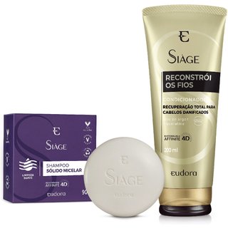Combo Siàge: Shampoo Sólido Micelar + Condicionador Reconstrói os fios