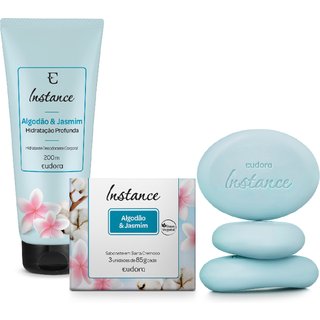 Combo Instance Algodão e Jasmim: 3 Sabonetes em Barra 85g cada + Loção Corporal 200ml