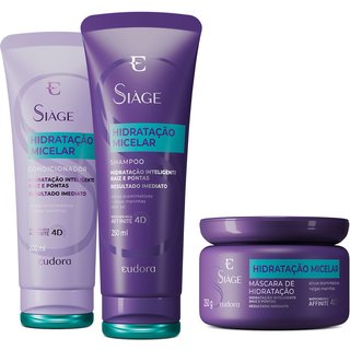 Combo Eudora Siàge Hidratação Micelar: Shampoo 250ml + Condicionador 200ml + Máscara Capilar 250g