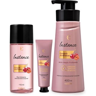 Combo Instance Cereja e Amêndoas: Óleo Hidratante Corporal 110ml + Hidratante Desodorante Corporal 400ml + Creme Hidratante Para Mãos 30g