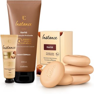 Combo Instance Karité: Sabonete em Barra 85g + Hidratante Corporal 200ml + Hidratante Mãos 30g