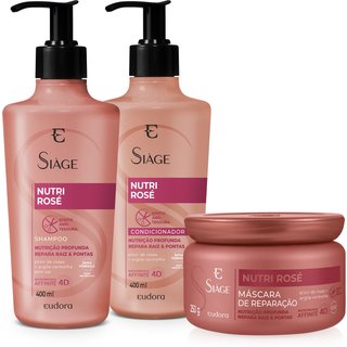 Combo Siàge Nutri Rosé: Shampoo 400ml + Condicionador 400ml + Máscara Capilar 250g