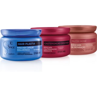Combo Máscara Capilar Siàge: Hair-Plastia 250g + Cauterização dos Fios 250g + Nutri Rosé 250g