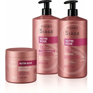 Combo Siàge Nutri Rosé: Shampoo 1L + Condicionador 1L + Máscara Capilar 500g + 2 Válvulas Pump