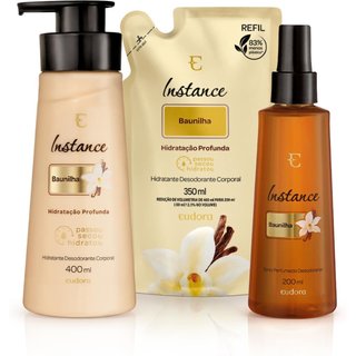 Combo Instance Baunilha: Spray Desodorante 200ml + Hidratante Desodorante Corporal 400ml + Refil Hidratante Desodorante Corporal 350ml