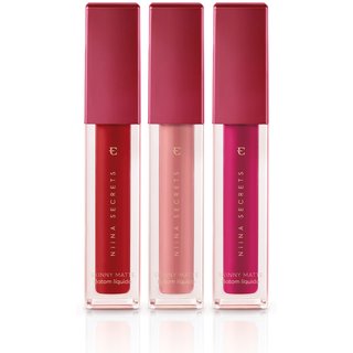 Combo Batom Líquido Niina Secrets Skinny Matte: Vermelho Hibisco 4ml + Rose Gardênia 4ml + Pink Peônia 4ml