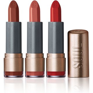 Kit 3 Batons Soul Kiss Me Hidratante Nude Veludo + Marrom Desfile + Vermelho Arraso
