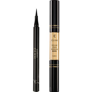 Kit Glam Caneta Delineadora + Máscara Volume Cílios Postiços Biotina