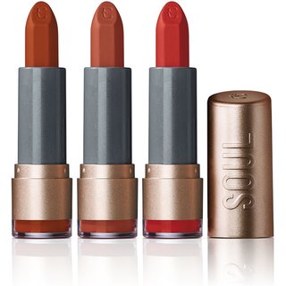 Kit 3 Batons Soul Kiss Me Efeito Matte Vermelho Cetim + Magma Obsessão + Marrom Potência