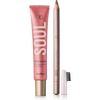Kit Soul Blush Líquido Rosa Coradinho + Lápis Para Sobrancelhas Médio Claro
