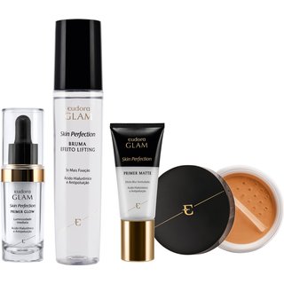 Kit Skin Perfection Pele Morena Pó Solto + Primer Matte + Primer Glow + Bruma Fixadora