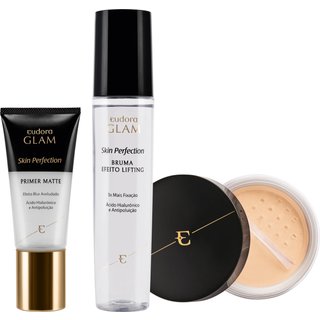 Kit Skin Perfection Pele Branca Pó Solto + Primer Matte + Bruma Fixadora