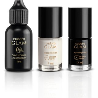Kit Glam Esmalte Branco + Esmalte Preto + Gota Secante