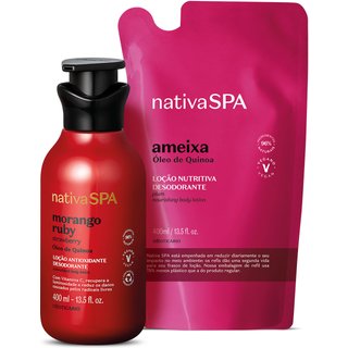 Combo Nativa SPA: Loção Antioxidante Corporal Morango Ruby 400ml + Refil Loção Hidratante Corporal Ameixa 400ml