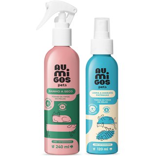 Combo Au.Migos Pets: Banho a Seco 240ml + Limpa e Hidrata Patinhas 120ml
