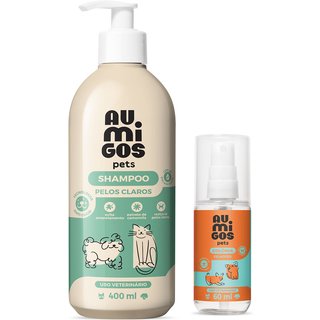 Combo Au.Migos Pets: Shampoo Pelos Claros 400ml + Colônia Filhotes 60ml