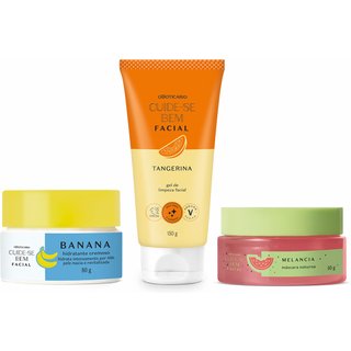Combo Cuide-se Bem Feira Cuidados Faciais: Gel de Limpeza Tangerina 150g + Hidratante Cremoso Banana 80g + Máscara Facial Noturna Melancia 50g