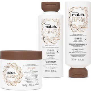 Combo Match Ciência das Curvas: Shampoo 300ml + Condicionador E Leave-In 300ml + Máscara Capilar Hidratante Crespos 350g