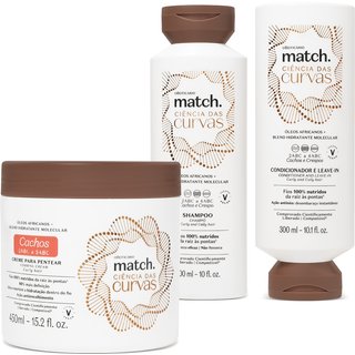 Combo Match Ciência das Curvas Cachos: Shampoo 300ml + Condicionador e Leave-In 300ml + Creme Para Pentear 450ml