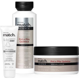 Combo Match Science Pré e Pós-Química: Shampoo 300ml + Máscara 250g + Queratina Concentrada 50ml