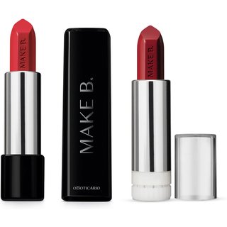 Combo Make B. Glossy: Batom Vermelho Raspberry 3,6g + Refil Vinho Wine 3,6g
