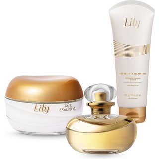 Combo Lily: Eau de Parfum 75ml + Esfoliante Hidratante Corporal 200g + Creme Acetinado Corporal 250g