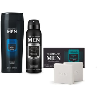Combo MEN: Shampoo 2 em 1 250ml + Sabonete em Barra 2x90g + Desodorante Para Pés 125ml