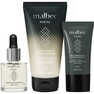 Combo Malbec Facial Antioleosidade: Sérum 30ml + Gel de Limpeza 150g + Creme Multiprotetor FPS 30 40ml