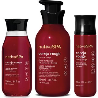 Combo Nativa Spa Cereja Rouge: Loção Corporal 400ml + Sabonete Líquido 250ml + Body Splash 200ml