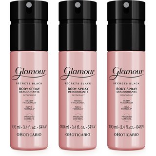 Combo Body Spray Glamour Secrets Black (3 itens)