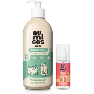 Combo Au.Migos Pets: Shampoo Para Pelos Claros 400ml + Colônia Para Cães e Gatos 60ml