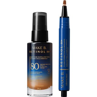 Combo Make B. Retinol H+: Base Líquida Cor 65 26g + Corretivo Líquido Iluminador Cor 70 2,5g
