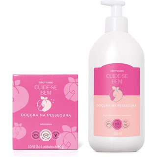 Combo Cuide-se Bem Doçura na Pessegura: Loção Corporal 400ml + Sabonetes em Barra 4x80g