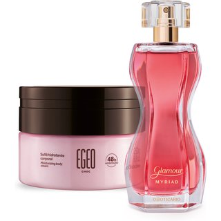Combo Desodorante Colônia Glamour Myriad 75ml + Suflê Hidratante Desodorante Corporal Egeo Choc 250g
