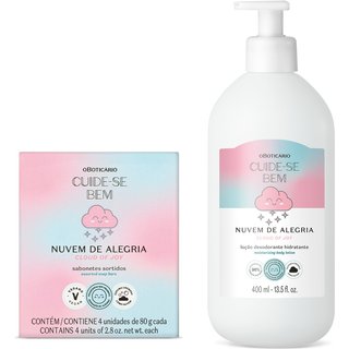 Combo Cuide-se Bem Nuvem de Alegria: Loção Corporal 400ml + Sabonetes em Barra 4x80g