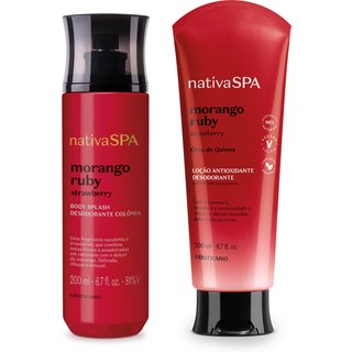 Combo Nativa SPA Morango Ruby: Body Splash 200ml + Loção Corporal 200ml