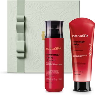 Combo Presente Nativa SPA Morango Ruby: Body Splash 200ml+ Loção Corporal 200ml + Caixa de Presente