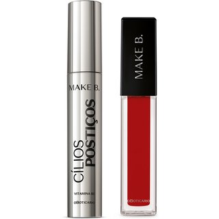 Combo Make B.: Máscara de Cílios 12g + Batom Líquido Vermelho 5ml