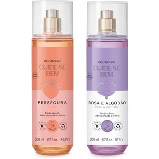 Combo Body Splash Cuide-se Bem: Pessegura 200ml + Rosa e Algodão 200ml