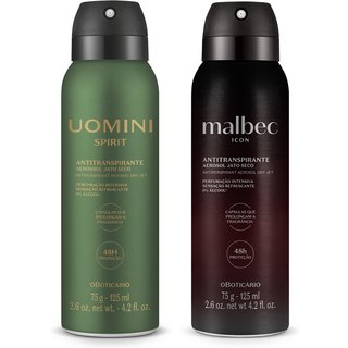 Combo Desodorantes Antitranspirante Aerossol:Malbec Icon 75g/125ml + Uomini Spirit 75g/125ml
