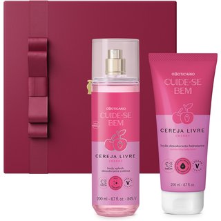 Combo Presente Cereja Livre: Body Splash 200ml + Loção Corporal 200ml + Caixa de Presente