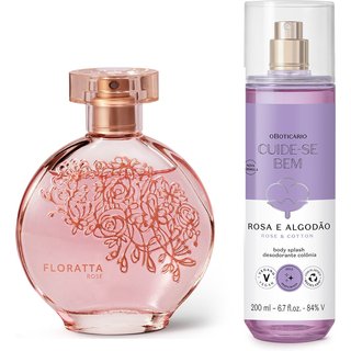 Combo Floratta Rose Desodorante Colônia 75ml + Body Splash Cuide-se Bem Rosa e Algodão 200ml