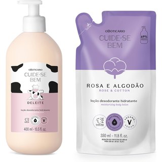 Combo Cuide-se Bem: Loção Corporal Deleite 400ml + Refil Rosa e Algodão 350ml